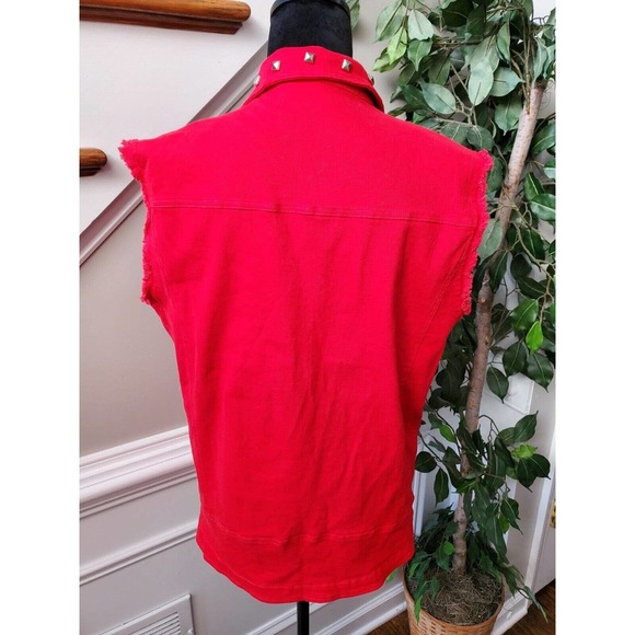 Women's Solid Red Polyester Sleeveless Full Zip Front Casual Jacket Size Small - Picture 7 of 12